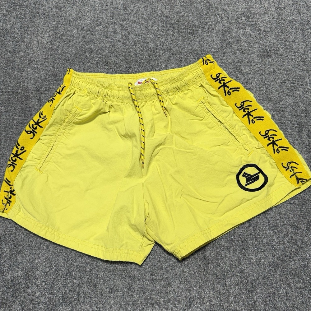 Sicko Swim Shorts Mens M Yellow Black Born From Pain Lined Bathing Suit Trunks